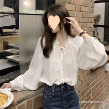 新中式雪纺衬衫女夏季2024新款气质感长袖小个子系带宽松上衣