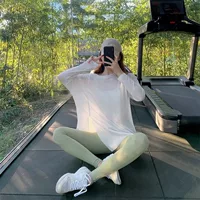 Спортивная блузка для йоги для женщин весной и осенью, свободная утягивающая одежда средней длины с длинными рукавами для бега, тренировок, фитнеса, верхняя одежда