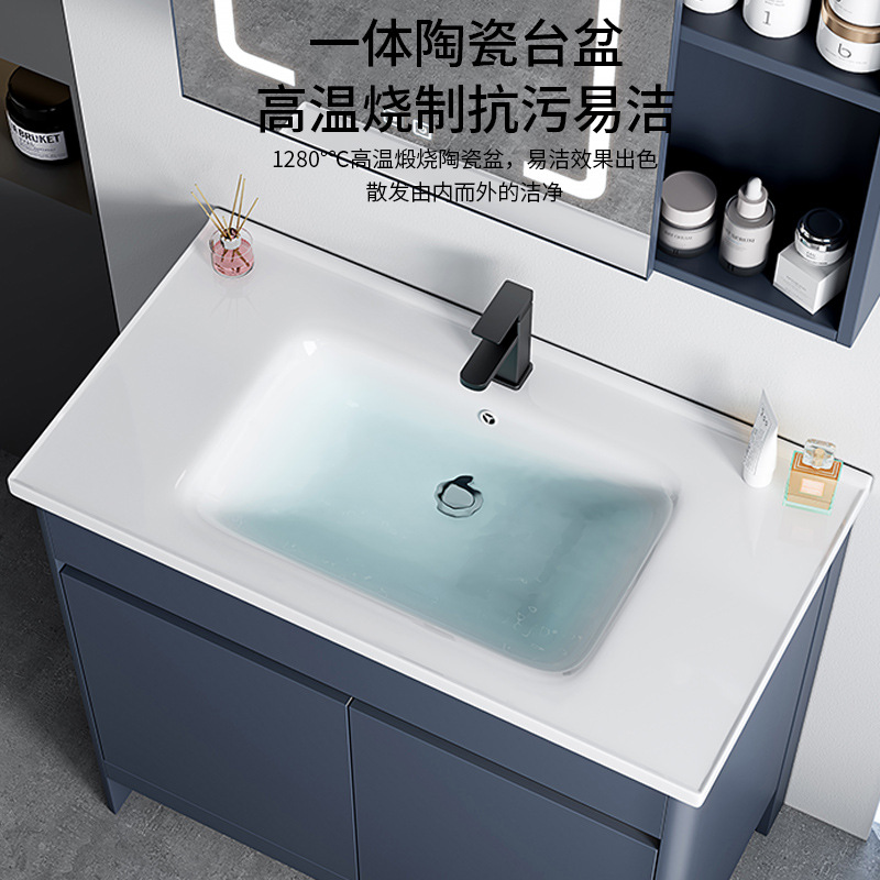 Hotel espacio gabinete de baño de aluminio combinado lavabo cerámica lavabo gabinete lavabo mesa de lavado transfronteriza