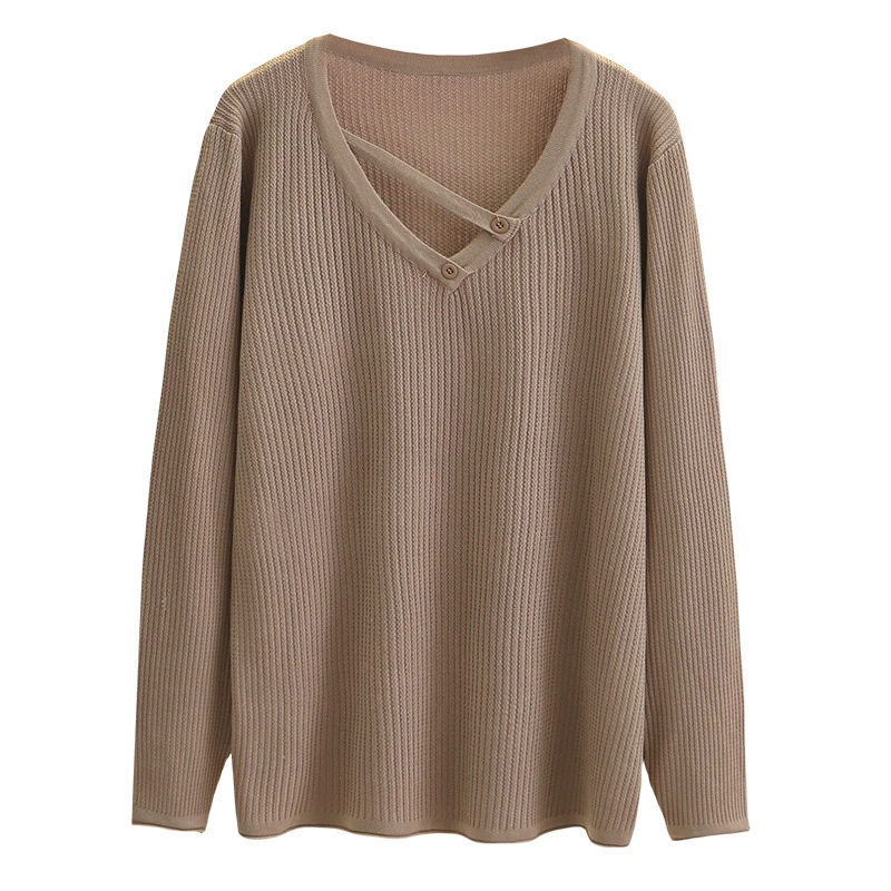 Large size knitted sweater V-neck women's 200 catties slimming top 2024 autumn stretch sweater fat MM casual shirt 8419