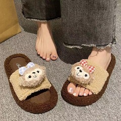 毛のスリッパの女性の漫画のかわいいミグのネズミの新型の秋冬の韓国版の快適な家の滑り止めの綿は女性を引きずって外に着ます。