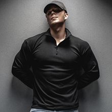 肌肉春秋新款男士健身训练运动休闲跑步锻炼弹力纯色宽松拉链长袖