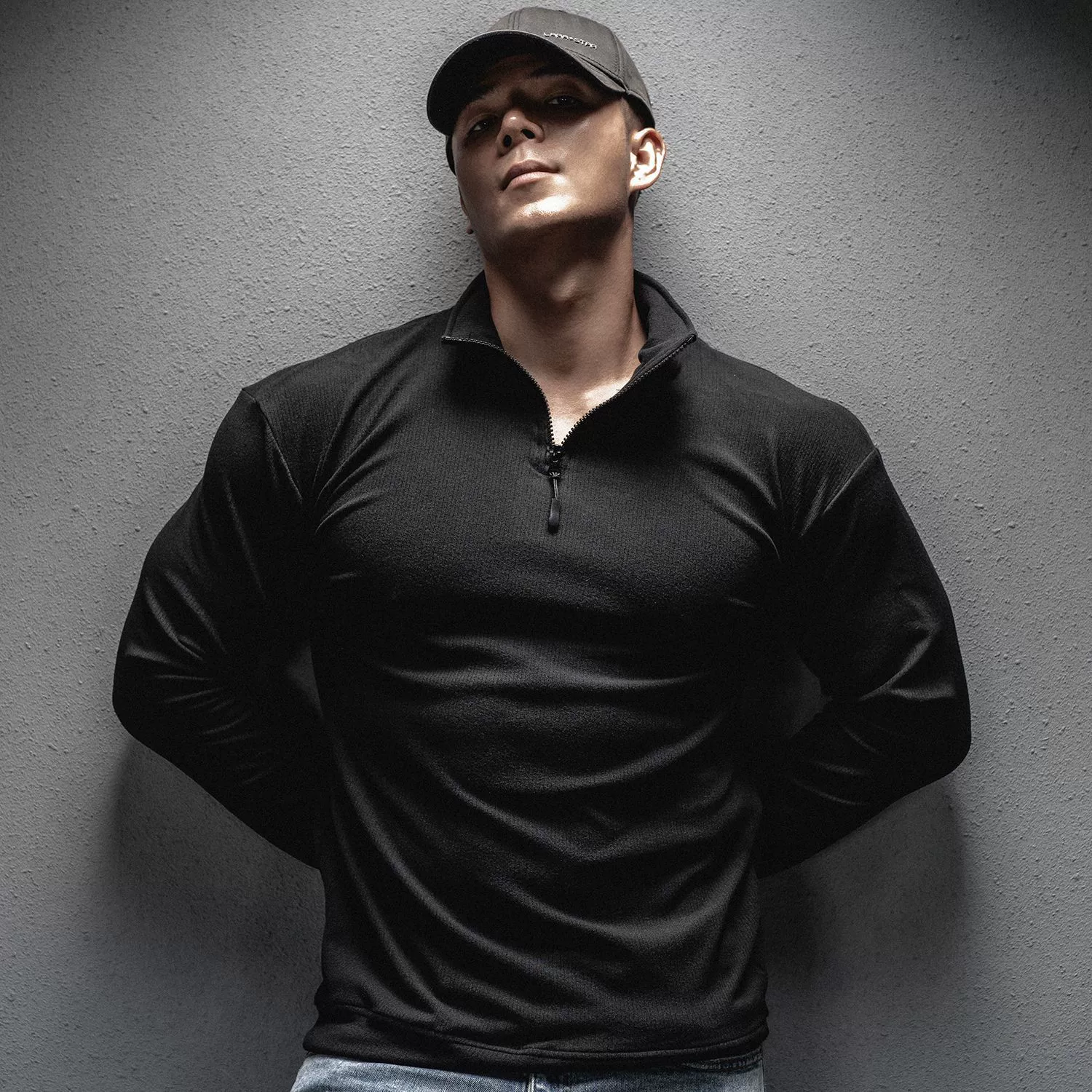 Мускул весна и осень новый мужской фитнес-тренинг спорт досуг бег тренировки эластичные сплошной цвет свободные молнии с длинными рукавами