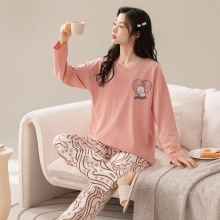 100%纯棉睡衣女长袖带胸垫学生家居服舒适柔软可爱甜美套装春秋季