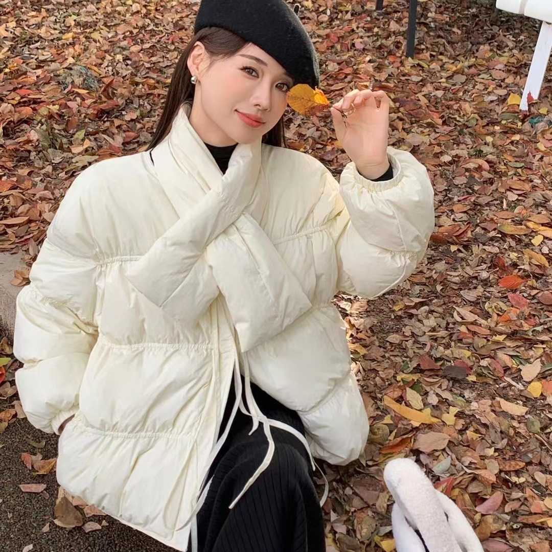 2025冬季女装新款中长款羽绒服送围巾修身显瘦淑女白鸭绒保暖外套