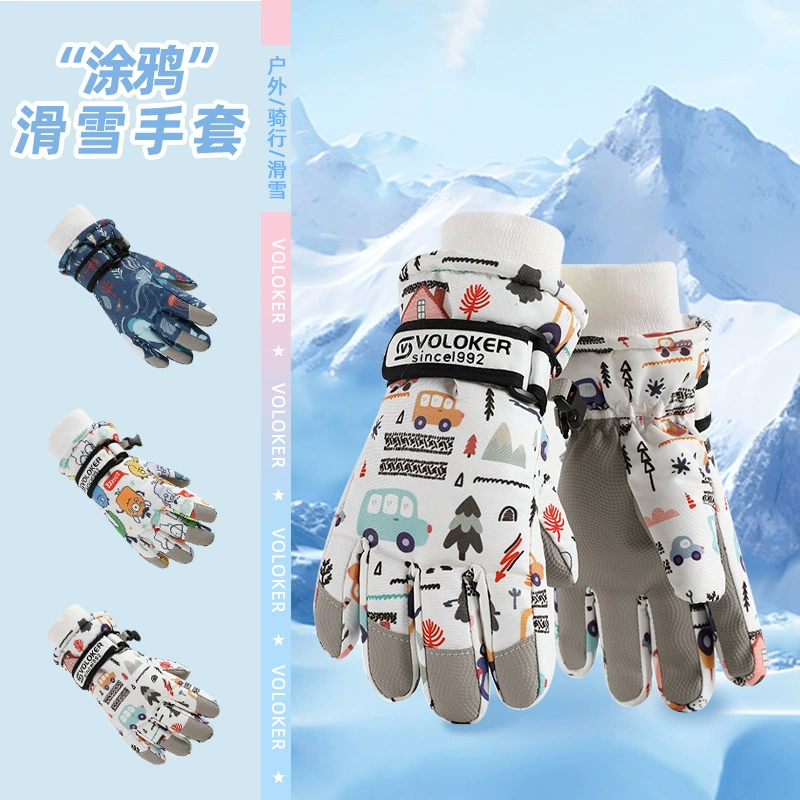 Детские утепляющие зимние перчатки, мультяшный waterproof, нескользящие, милые, для мальчиков