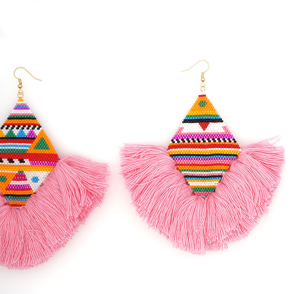 Cross-border Miyuki Bead Hand-woven Indian Ethnic Style Furry Big Circle Exaggerated And Personalized Earrings For Women display picture 5