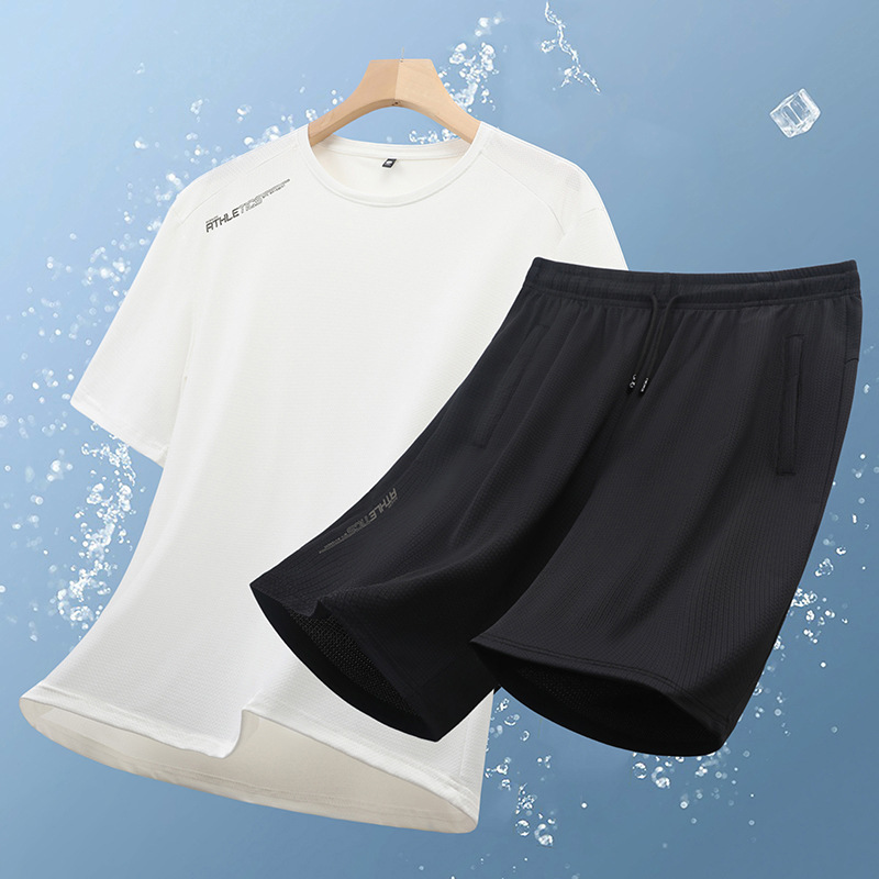 New Large Size Casual Sports Suit for Men, Summer Ice Silk Quick-Drying Short-Sleeved Shorts, Running Fitness Short-Sleeved Shorts New Large Size Casual Sports Suit for Men, Summer Ice Silk Quick-Drying Short-Sleeved Shorts, Running Fitness Short-Sleeved Shorts