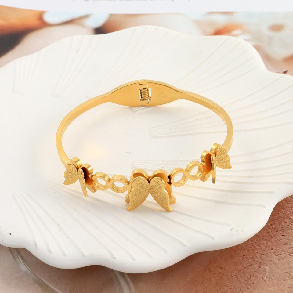 Bangle Classification 1 Piece Quantity Ig Style Sweet Butterfly Titanium Steel Plating Inlay Shell Bangle