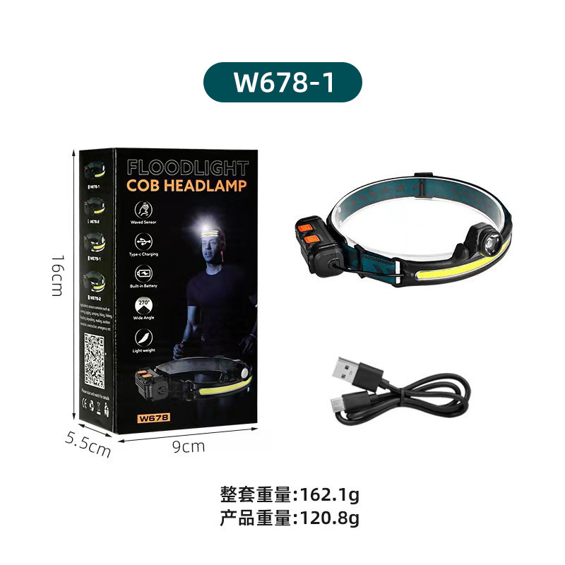 Cross-border nueva linterna montada en la cabeza luz de inducción de trabajo COB luz de cabeza calva fuerte luz de viaje al aire libre luz de pesca nocturna