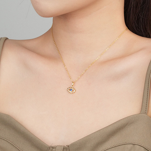 Pure Silver Demon Eye Necklace for Women - Unique, Western and Eastern Style, Exaggerated, Micro-set Zircon Blue Eye Pendant