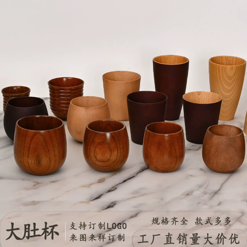 Environmentally friendly solid wood tea cup, wooden carbonized belly cup, creative whiskey cup, universal wooden cup, large order can be negotiated