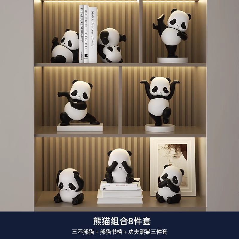 Sala de estar atmosférica de alta gama, decoración de gabinete de vino panda, decoración de gabinete de TV para el hogar de lujo ligero, instalación artesanal de escritorio de oficina de entrada