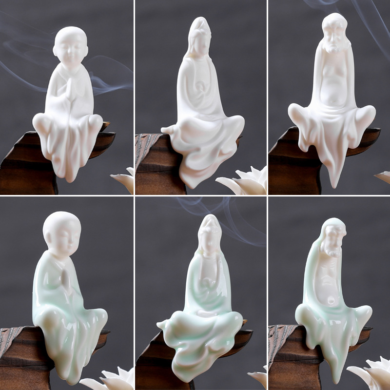 创意新中式陶瓷人物白瓷无相佛像家用观音菩萨达摩小和尚家居摆件