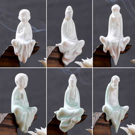 创意新中式陶瓷人物白瓷无相佛像家用观音菩萨达摩小和尚家居摆件