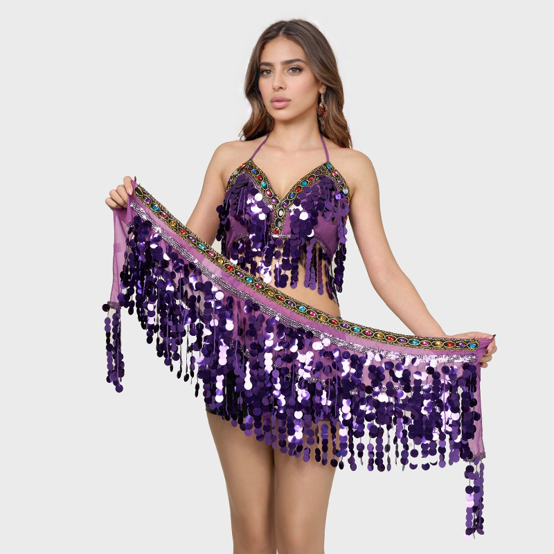 Oriental Dance Sling Sequin Tassel Bikini Split Dance Costume Dancer Performance Costume Ball Belly Dance Performance Costume