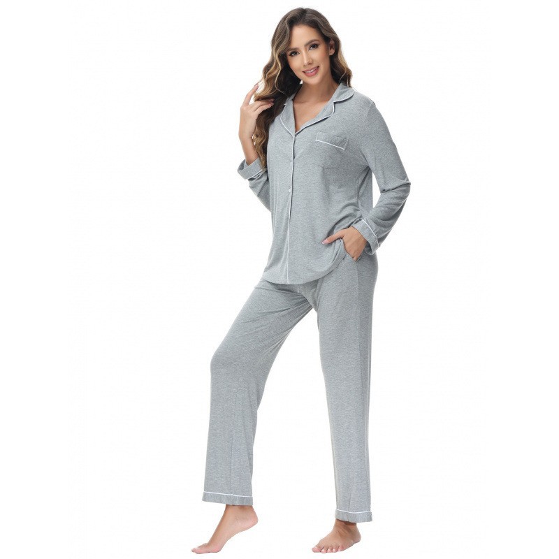 Pijama de Manga Larga para Mujer Set de 2 piezas de poliéster, transpirable, elástico, cálido, para casa y hotel