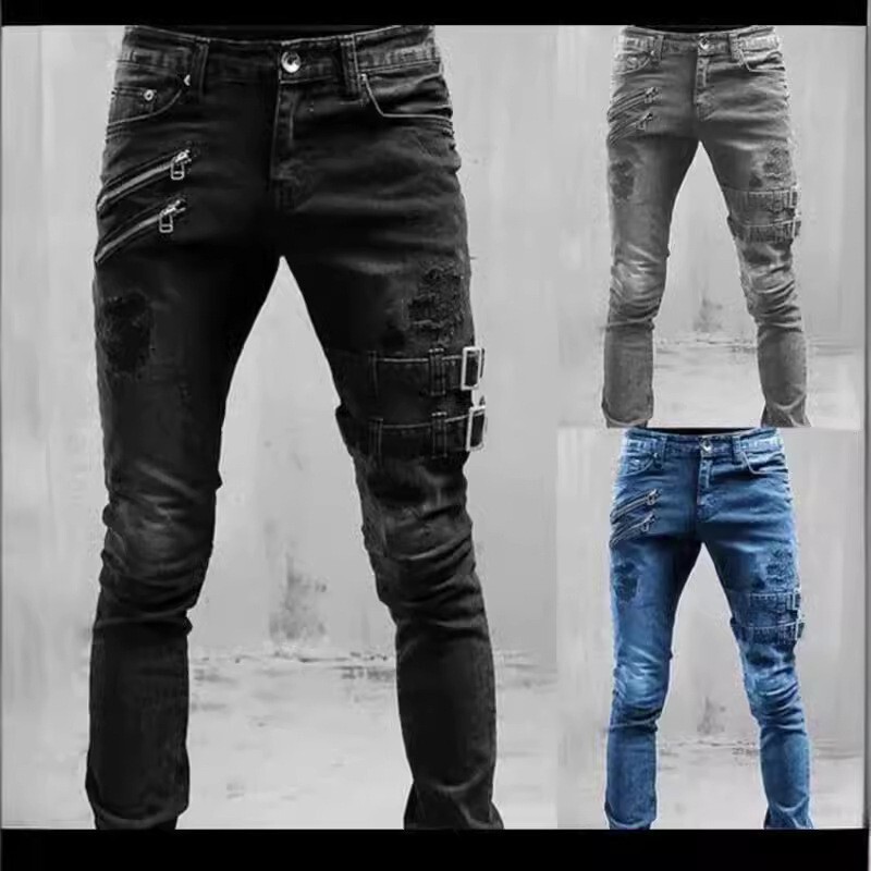 2025 European and American Cross-border New Motorcycle Personalized Jeans Amazon Stretch Leggings Men's NK350 2025 European and American Cross-border New Motorcycle Personalized Jeans Amazon Stretch Leggings Men's NK350