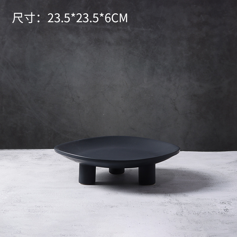 モダンなシンプルな北欧のアイデア白黒陶磁器の三脚の丸い果物の皿の置物の家庭の見本の板の間の柔らかい装飾品の用品|undefined