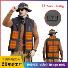 跨境專供雙控十一區智能高品發熱馬甲DC快速充電工裝保暖電熱背心