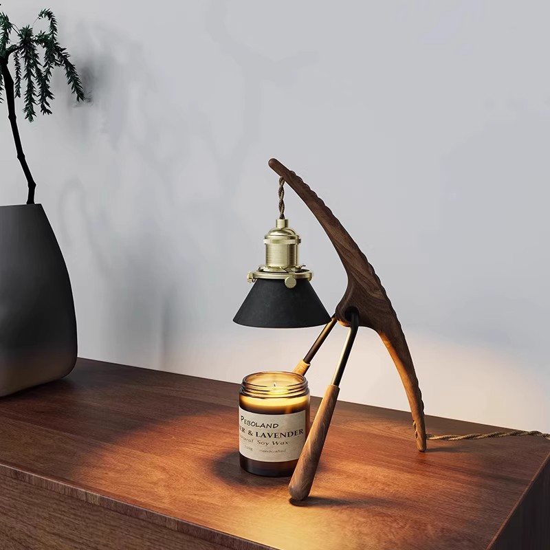 Simple Retro Solid Wood Aromatherapy Wax Table Lamp, Antique Style Bedroom Bedside Lamp, Wabi-Sabi Style Creative Study Atmosphere Lamp