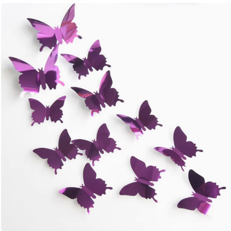 Transfronterizos 12 conjuntos de mariposas espejo PET 3D mariposas simulación boda festivales DIY pegatinas de pared decorativas