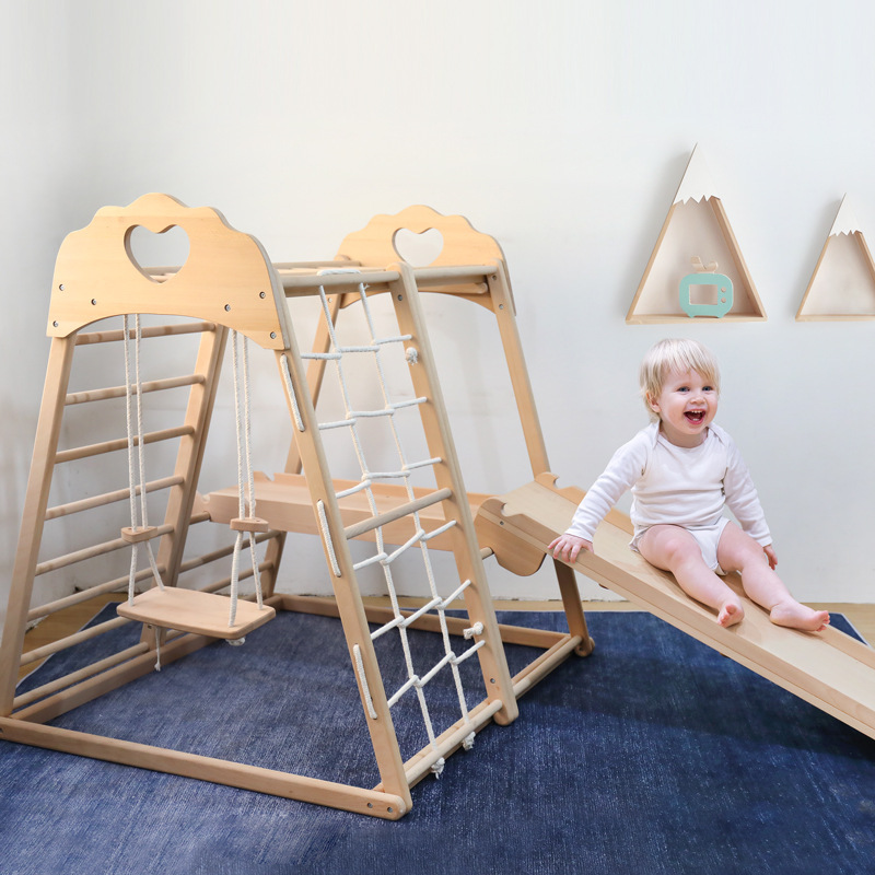 木製の子供のロッキングチェアの赤ちゃんの家庭用北欧風の木製のクライミング棚の室内の滑り台のフィットネス棚の幼児のおもちゃ|undefined