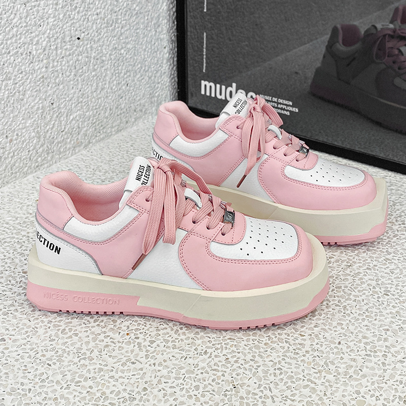 女性用のスクエアとラウンドトゥのパンダスポーツシューズ、春の新しい厚底多用途ニッチオシドリ白靴|undefined
