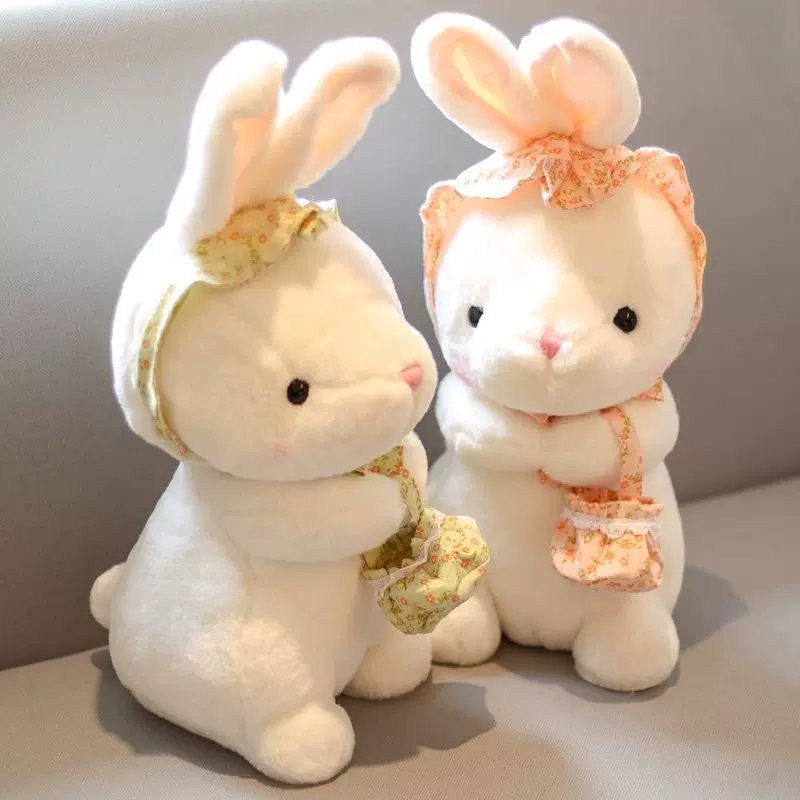 长耳兔子毛绒玩具碎花提篮可爱小兔子安抚娃娃陪睡娃娃送女生礼物