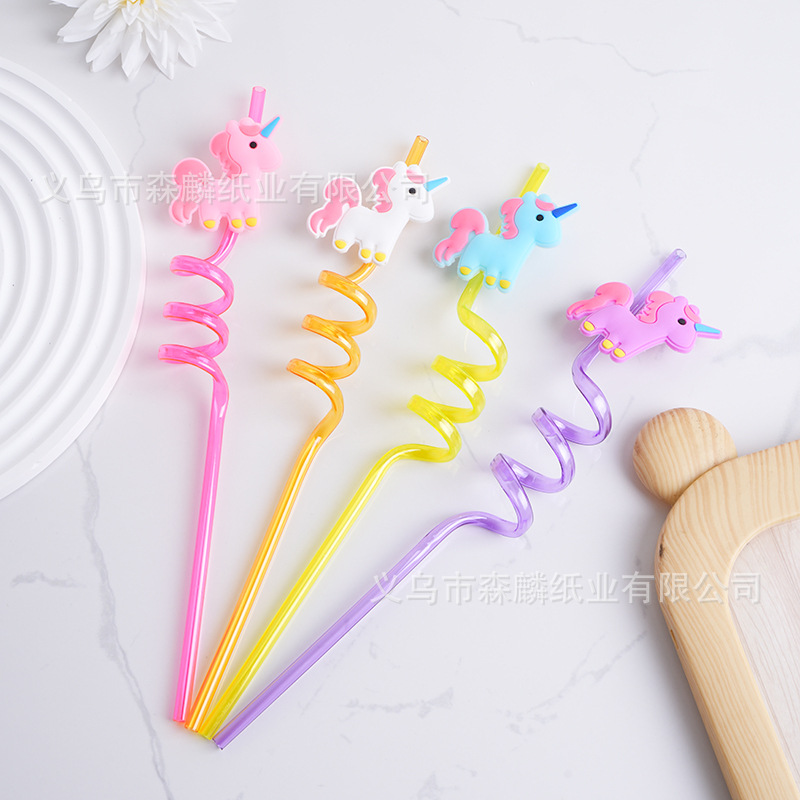 Transfronterizo Amazon dibujos animados forma paja creativa fiesta de cumpleaños decoración espiral curvado arte paja al por mayor