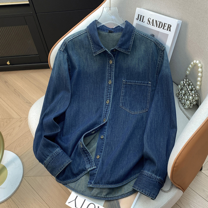 Retro Denim Shirt for Women, New Spring Style, Long-Sleeved, Loose-Fitting, Slimming, 100% Cotton, Skin-Friendly, Breathable, Layered, Large Size Shirt Retro Denim Shirt for Women, New Spring Style, Long-Sleeved, Loose-Fitting, Slimming, 100% Cotton, Skin-Friendly, Breathable, Layered, Large Size Shirt