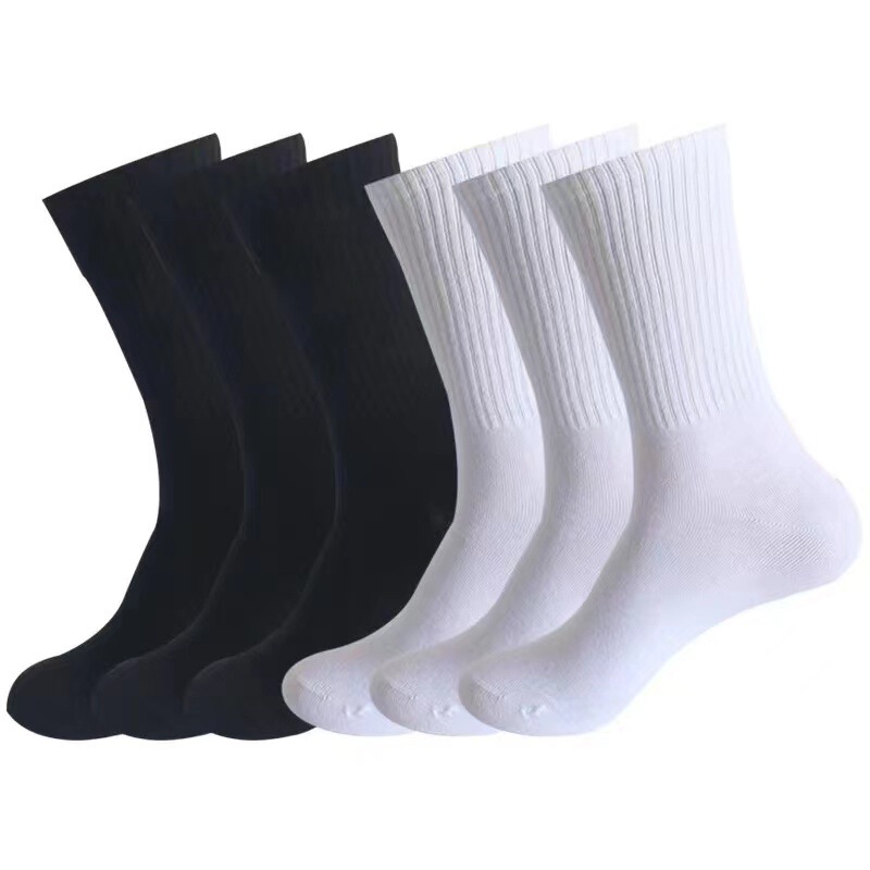 [6 pairs a set] cross-border solid color high elastic calf socks sports socks men and women black and white sports training crew socks