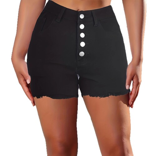 PD08363# Women's Fashion Fringe Ankle Elastic Denim Shorts