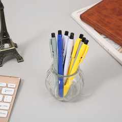 Plastic push-button spring ballpoint pen, old-fashioned blue plastic push-button ballpoint pen, teacher stationery supplies