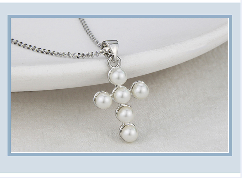 pearl cross necklace men and women copper plating cross faith pendant