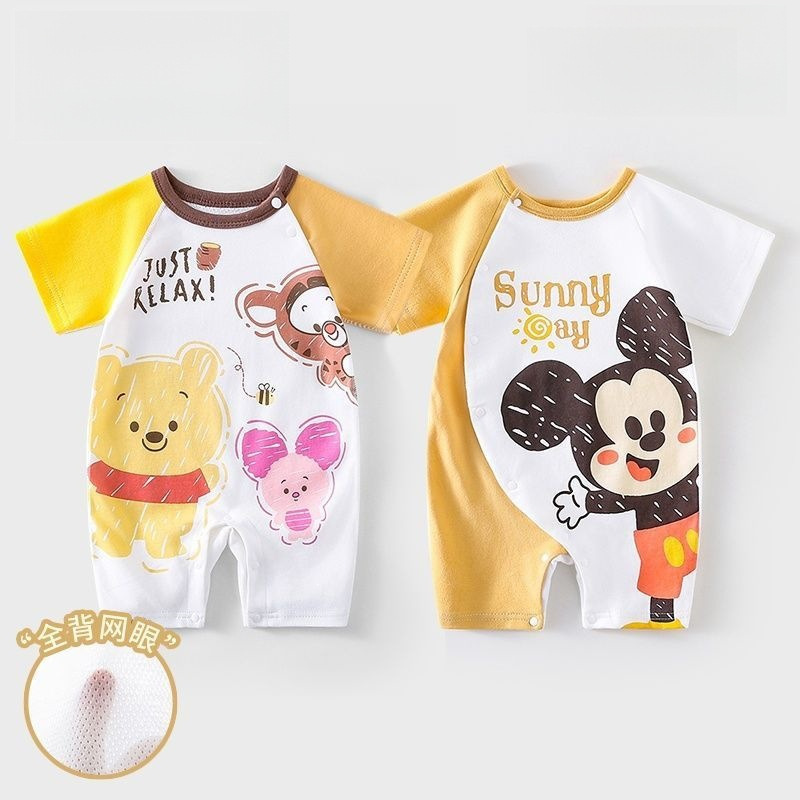 Disney Children's Clothing Short-Sleeved Romper Baby Jumpsuit Summer Thin Style Cute Cartoon Breathable