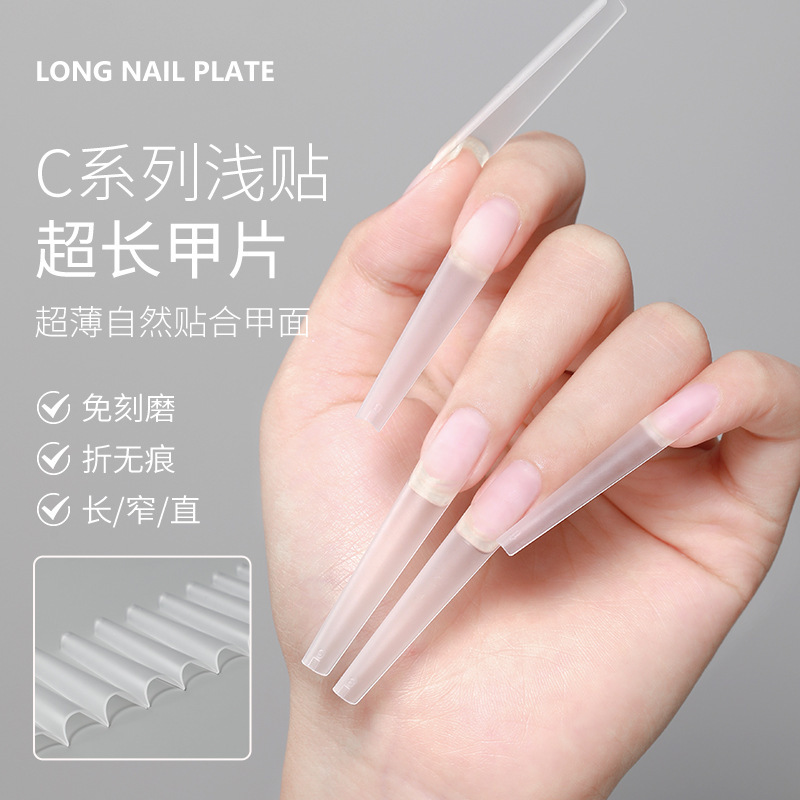 Cross-border nail art super long water pipe nail piece fake nail patch 240 boxed transparent full oval Denim wholesale