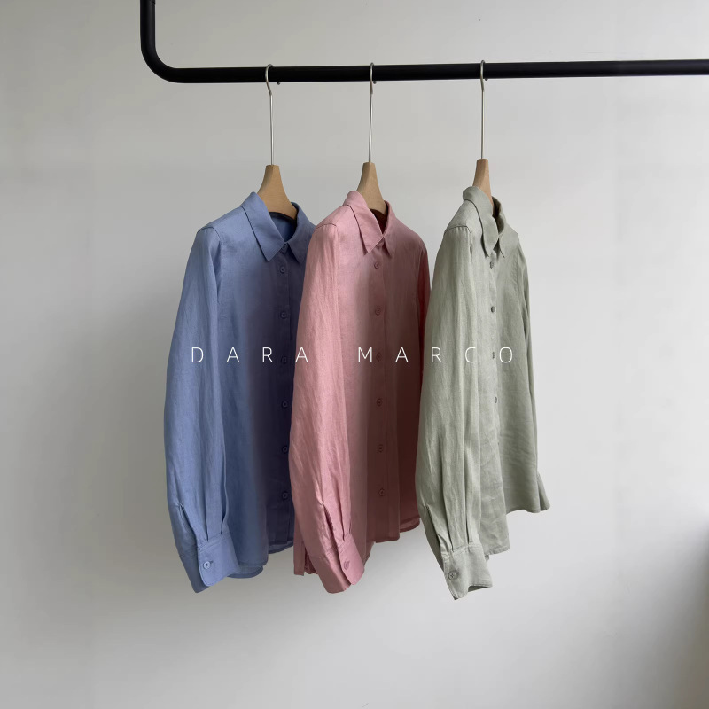 Th Brand Iodine-Colored Lapel Shirt for Women, Artistic Gray Tone, Relaxed Feel, Linen Plain Weave, Loose and Breathable Casual Shirt Th Brand Iodine-Colored Lapel Shirt for Women, Artistic Gray Tone, Relaxed Feel, Linen Plain Weave, Loose and Breathable Casual Shirt
