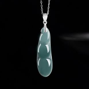 Natural A Jade Glutinous Ice Blue Water Green Bean Pendant Fu Bean Jade S925 Silver Pendant Women's Jade Pendant