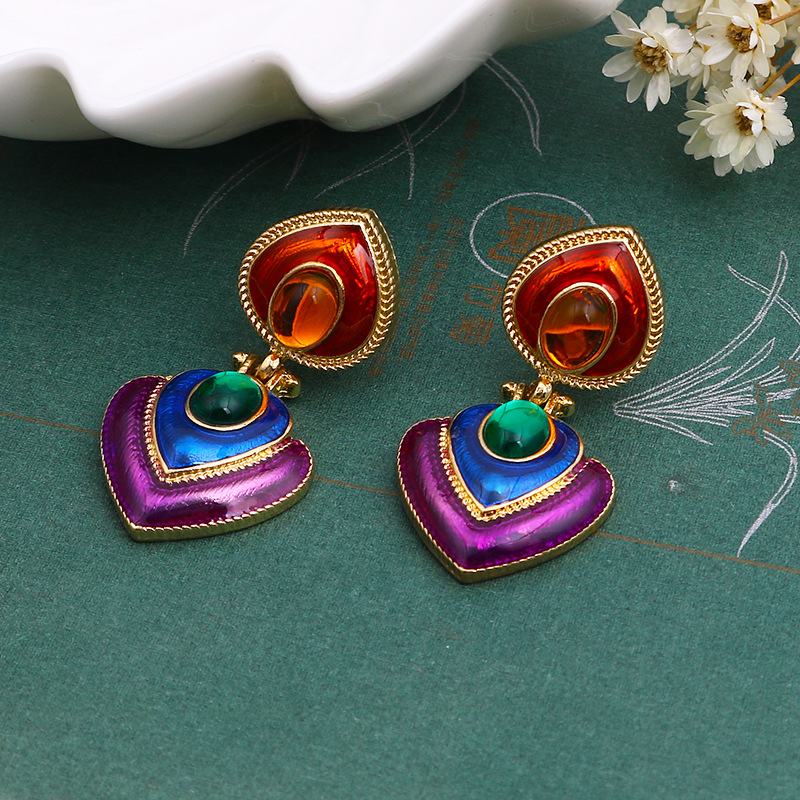 1 Pair Elegant Vintage Style Geometric Enamel Alloy Drop Earrings display picture 3