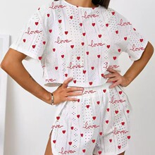 2025跨境欧美女士短袖短裤提花印花夏季时尚两件套睡衣家居服套装