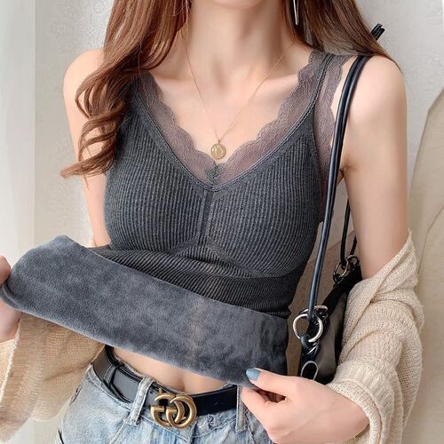 Cross-border foreign trade hot warm suspender vest for women in autumn and winter, thick base coat, lace heating and traceless base coat