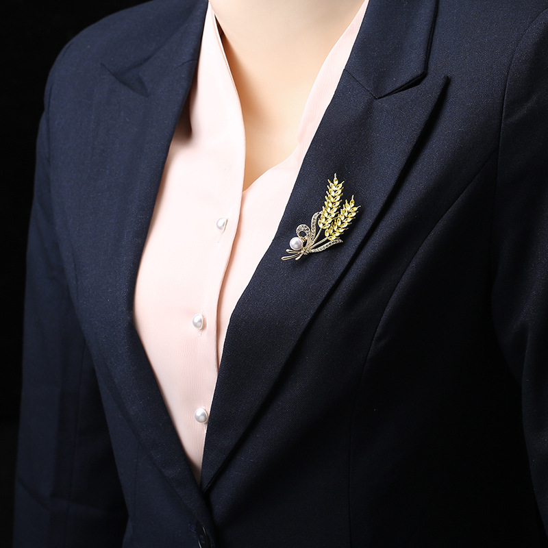 Spilla spiga di grano dorata per donna, spilla di grano con strass di alta qualità, accessori per abiti professionali, punto_voghion.com