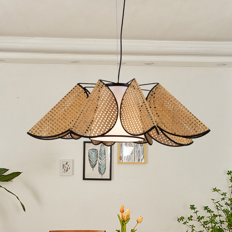 Nueva lámpara china hecha a mano restaurante hotel sala de banquetes estudio sala de té alojamiento residencial Zen retro lámparas trenzadas de caña