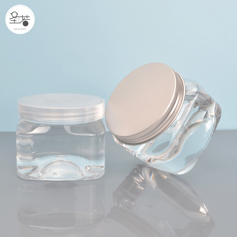 89 Teeth 350ml Pet Transparent Plastic Can Hair Mask Mask Powder Repackaged Square Plastic Bottle Plastic Box in Stock