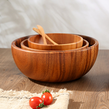 日式相思木碗家用沙拉搅拌木盆揉面实木头碗大号和面盆木质餐具