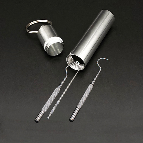 Stainless steel toothpick, tooth picking tool, tooth hook, tooth pick, tooth plug, portable stainless steel bucket, portable keychain
