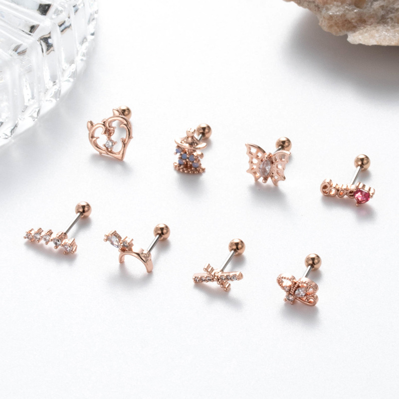 1 Pièce Boucles D'Oreilles Cartilage Vêtement De Rue Forme De Cœur Papillon Le Cuivre Placage Incruster Zircon display picture 1