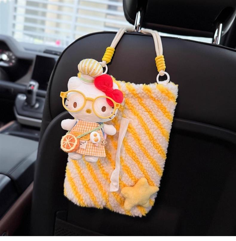 2025 New Hellokitty Car Tissue Hanging Bag Car Paper Drawer Hanging High-End Car Interior Cute Female
