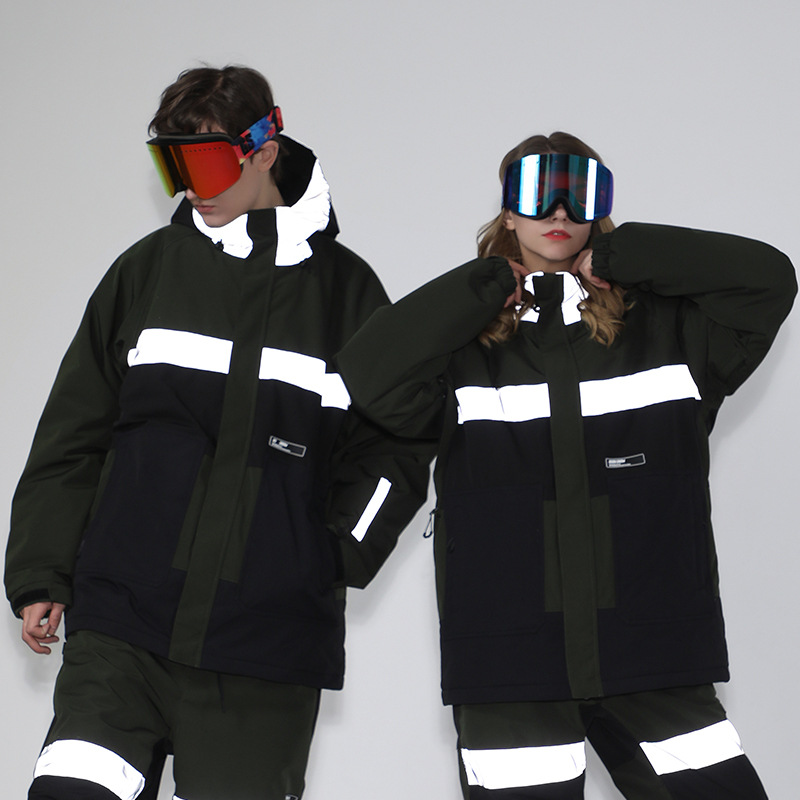 New snowsuit women's jacket warm clip cotton waterproof double board equipment reflective snowsuit men_voghion.com